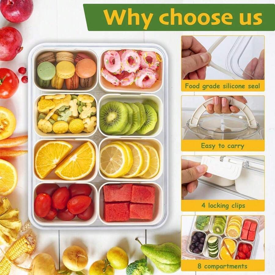 Divided Snack Box With Lid â€?Clear Food Storage Container With Colorful Compartments â€?Reusable Bento Organizer For Snacks, Fruits, Nuts, And Meal Prep