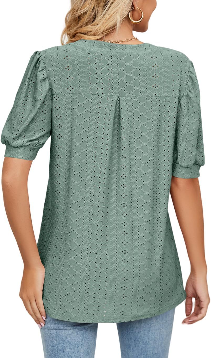 Womens Summer Tops, V Neck Ruffle Sleeve Blouses, Short Sleeve Casual Tops T-Shirts