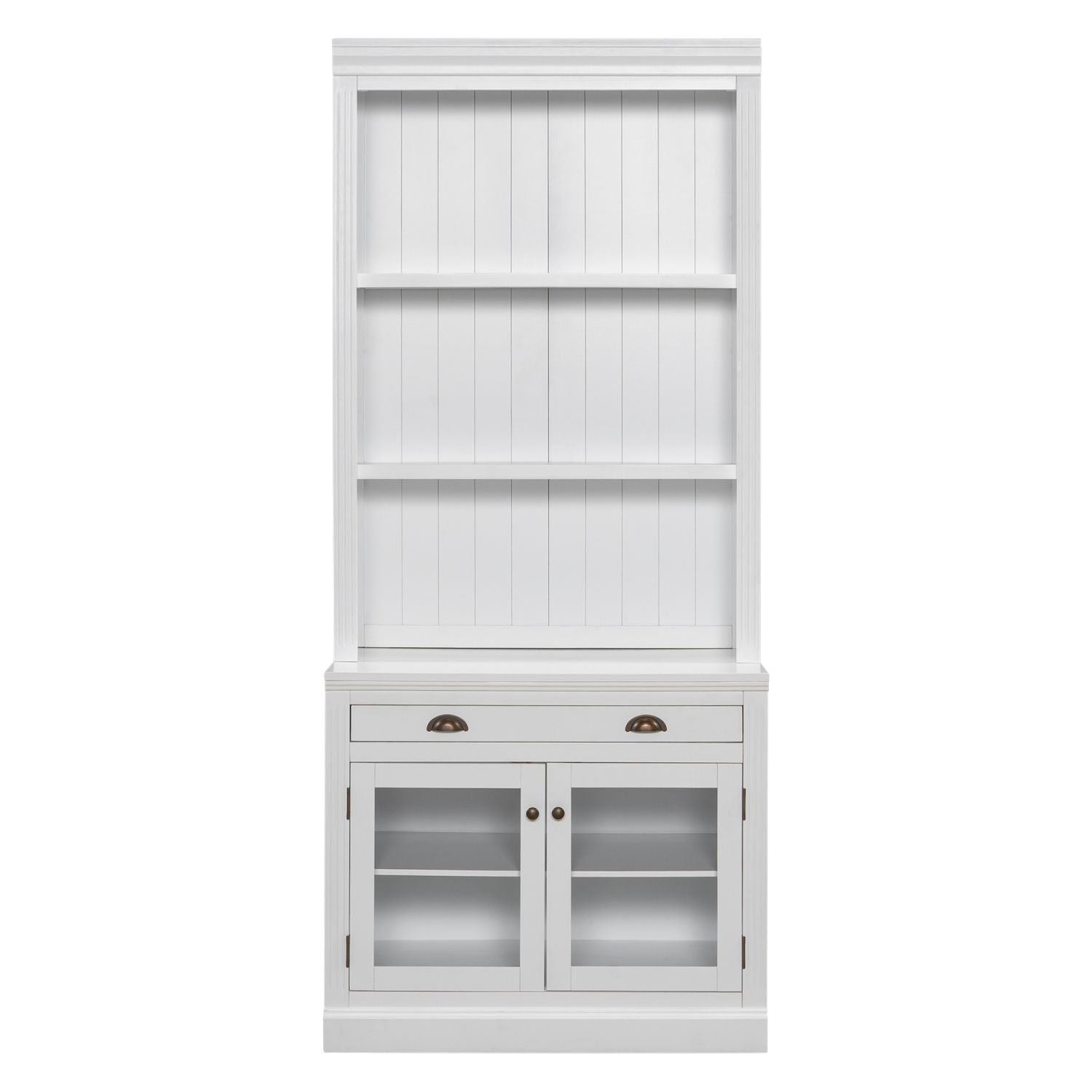 83.4"Tall Bookshelf with LED Lighting, Modern Bookcase with 2 Glass Doors and 1 Drawer,Storage Bookcase with Open Shelves for Living Room,Home Office,White