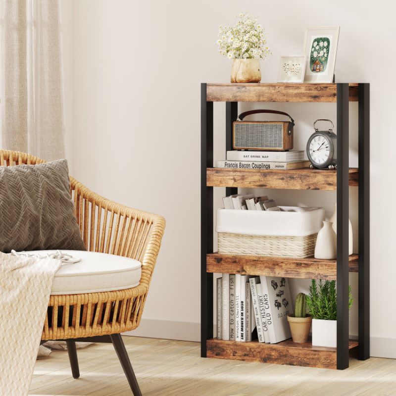 Open 4 Tier Bookshelf Wooden Bookcase for Living Room