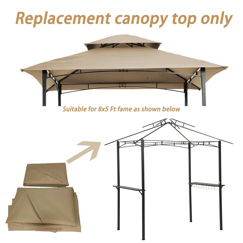 8x5Ft Replacement Canopy Top for BBQ Gazebo Double-Layer BBQ Tent Cover Durable Waterproof Sunshade Shelter Replacement Roof Beige Perfect for Outdoor Patio Backyard Cooking and Parties