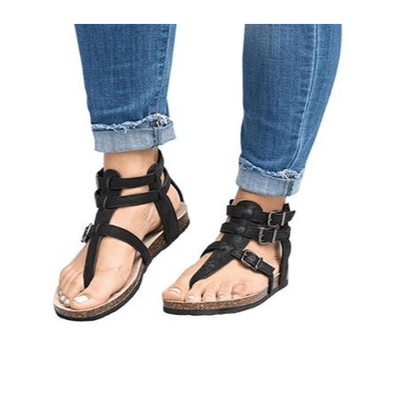Flat bottom ankle strap buckle sandals