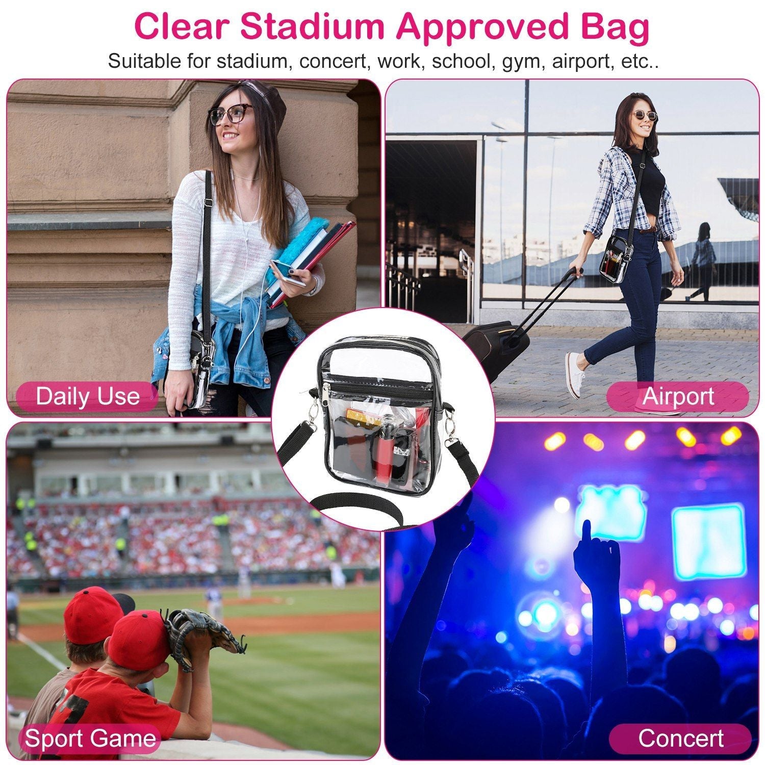 Clear Crossbody Bag Stadium Approved Clear Purse Transparent Small Shoulder Bag See Through Zip Pouch Tote Bag