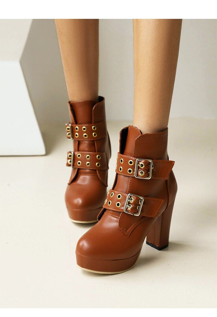 Metal Round Hole Belt-Breasted Autumn And Winter Chelsea Boots