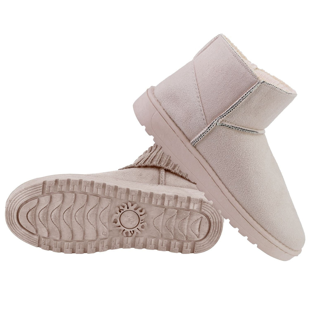 Women Lady Snow Boots Suede Mid-Calf Boot Shoe Short Plush Warm Lining Shoes w/ Anti-slip Rubber Base Knitting Design