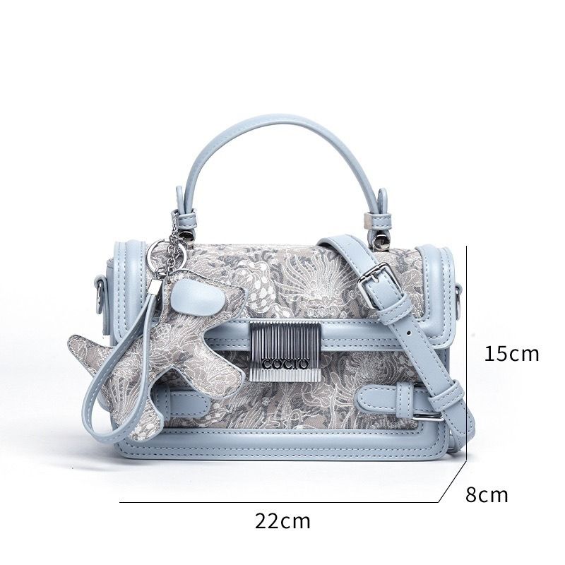 New embroidery handheld small square bag female ins hundred fashion lock buckle single shoulder crossbody bag