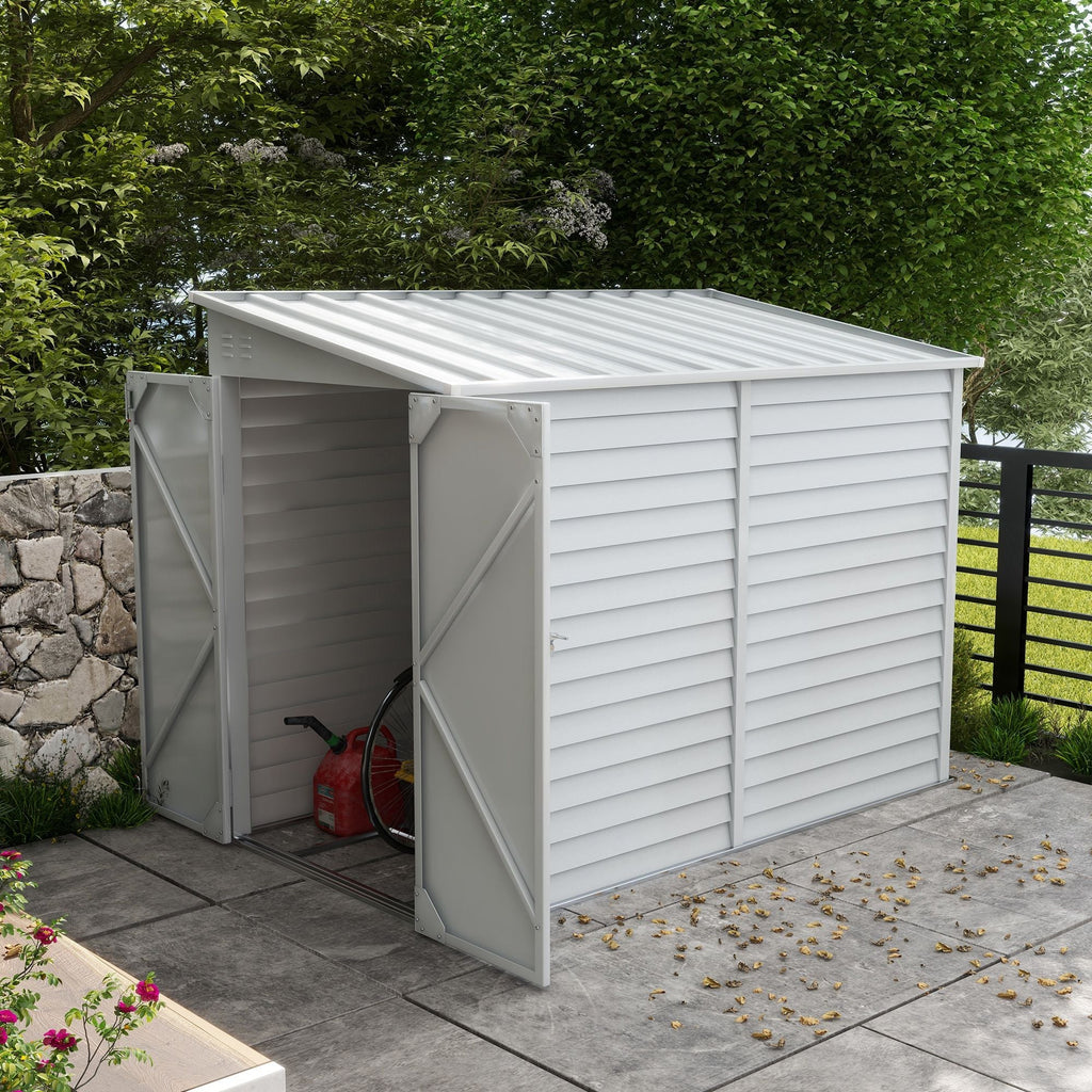 Outsunny 5' x 9' Outdoor Storage Shed, Lean to Shed with Foundation, Lockable Doors & Gloves for Patio Lawn Backyard, White