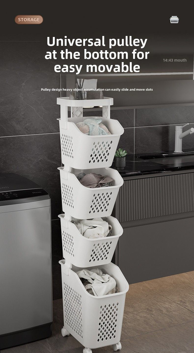 Stitched Laundry Basket Household Dirty Clothes Storage Basket Bathroom Partition Floor to Floor Shelf Narrow