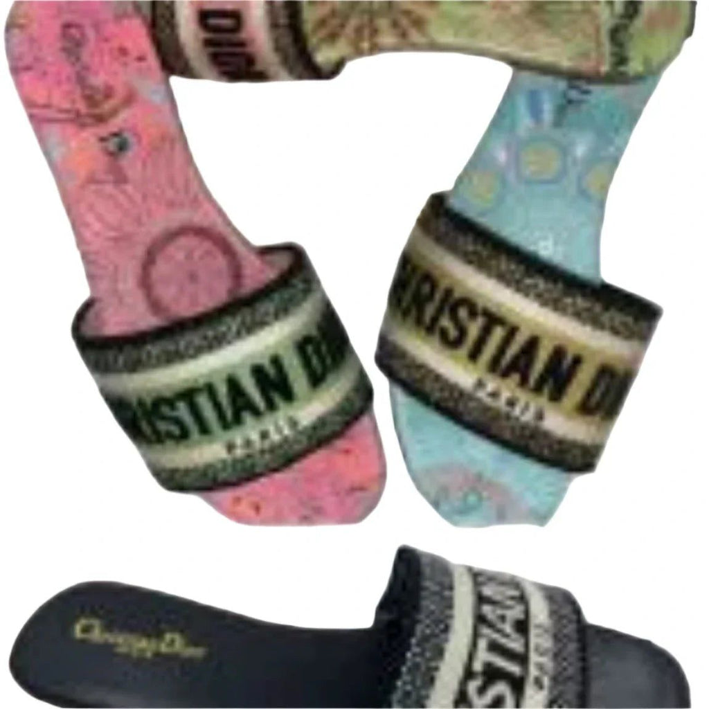 FASHION EMBROIDERED SLIDE SANDALS