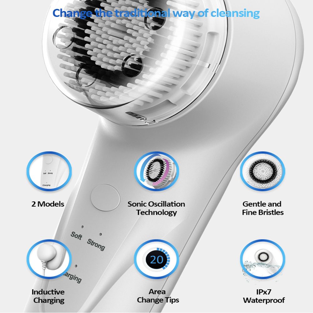 Facial Cleansing Brush, Sonic Facial Brush with 3 Brush Heads for Daily Skin Care, Rechargeable and Gentle Face Exfoliator