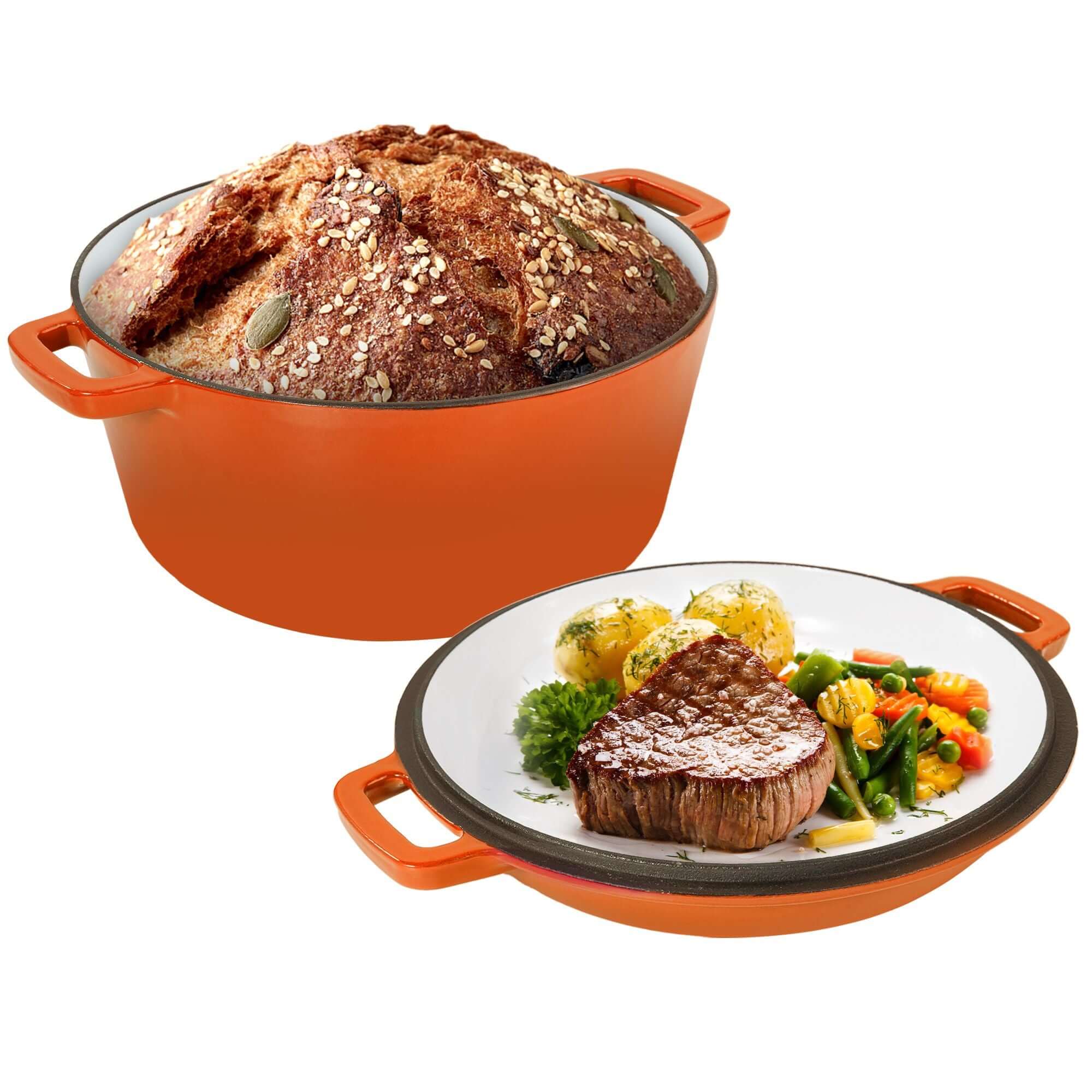 Enameled Cast Iron Dutch Oven with Serving Lid + ENCLOSED THERMAL CIRCLE Design