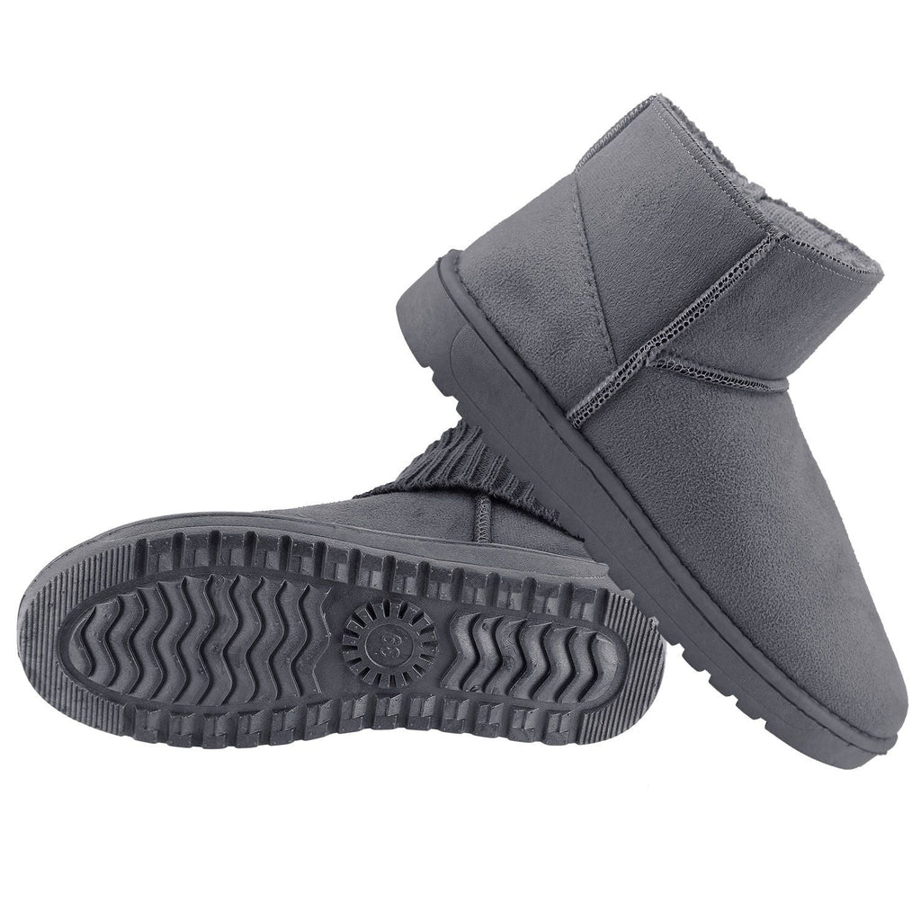 Women Lady Snow Boots Suede Mid-Calf Boot Shoe Short Plush Warm Lining Shoes w/ Anti-slip Rubber Base Knitting Design