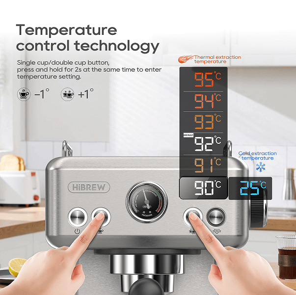 1350W Semi-automatic espresso machine with temperature adjusted mobile filter Cold / hot espresso 20Bar extraction mocha Nestle espresso Steam temperature and cup volume adjustable pre-soaking