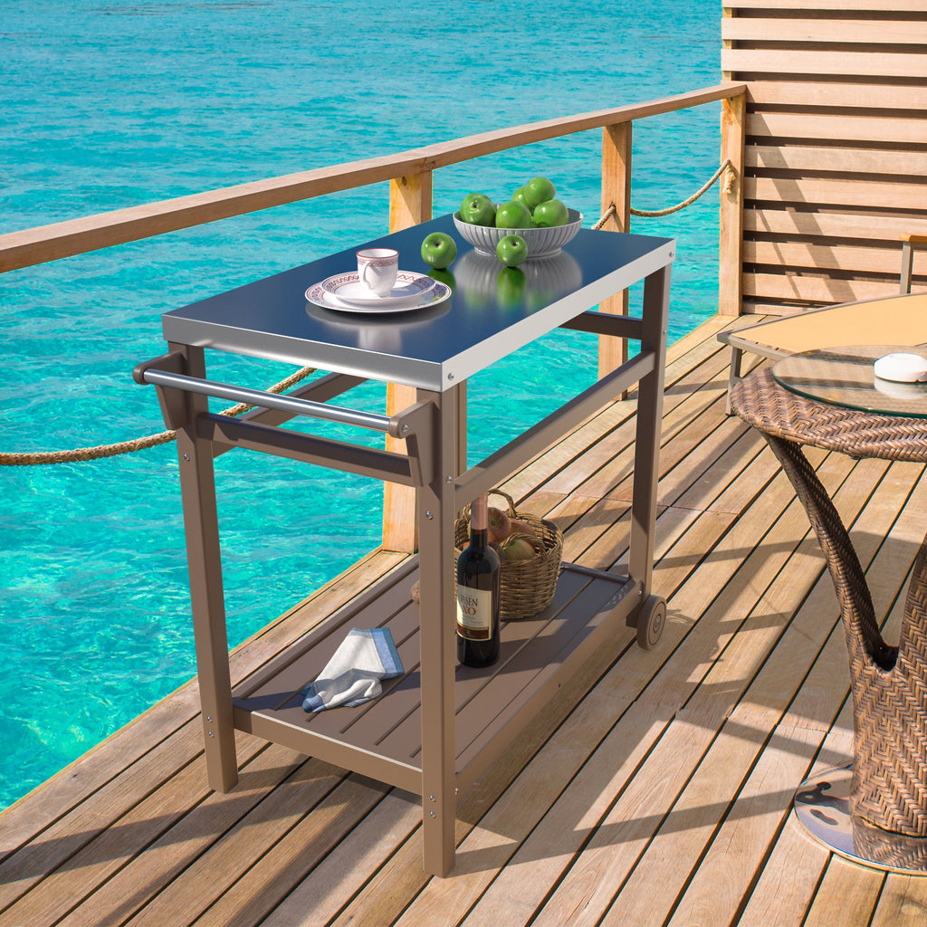 Outdoor Prep Cart Dining Table for Pizza Oven;  Patio Grilling Backyard BBQ Grill Cart