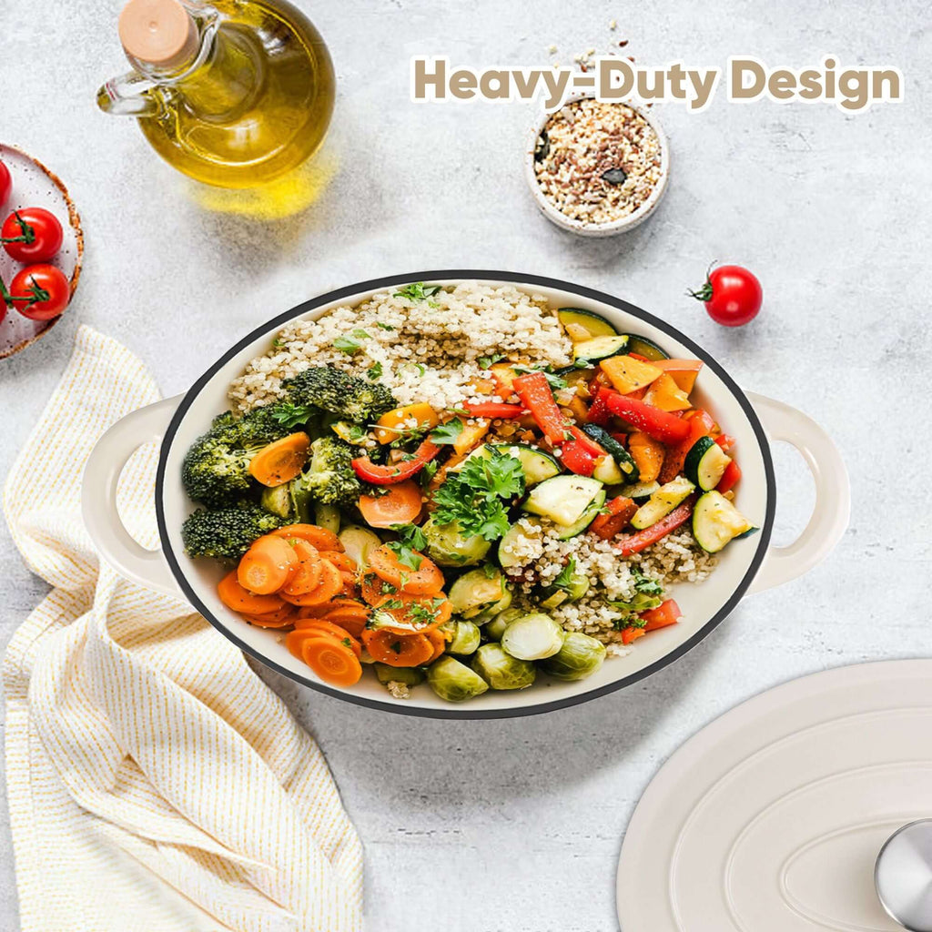 Cast iron soup POTS are suitable for various tools, such as ceramic, gas, induction cookers or barbecue grills. It can be used for cooking, baking and refrigeration.