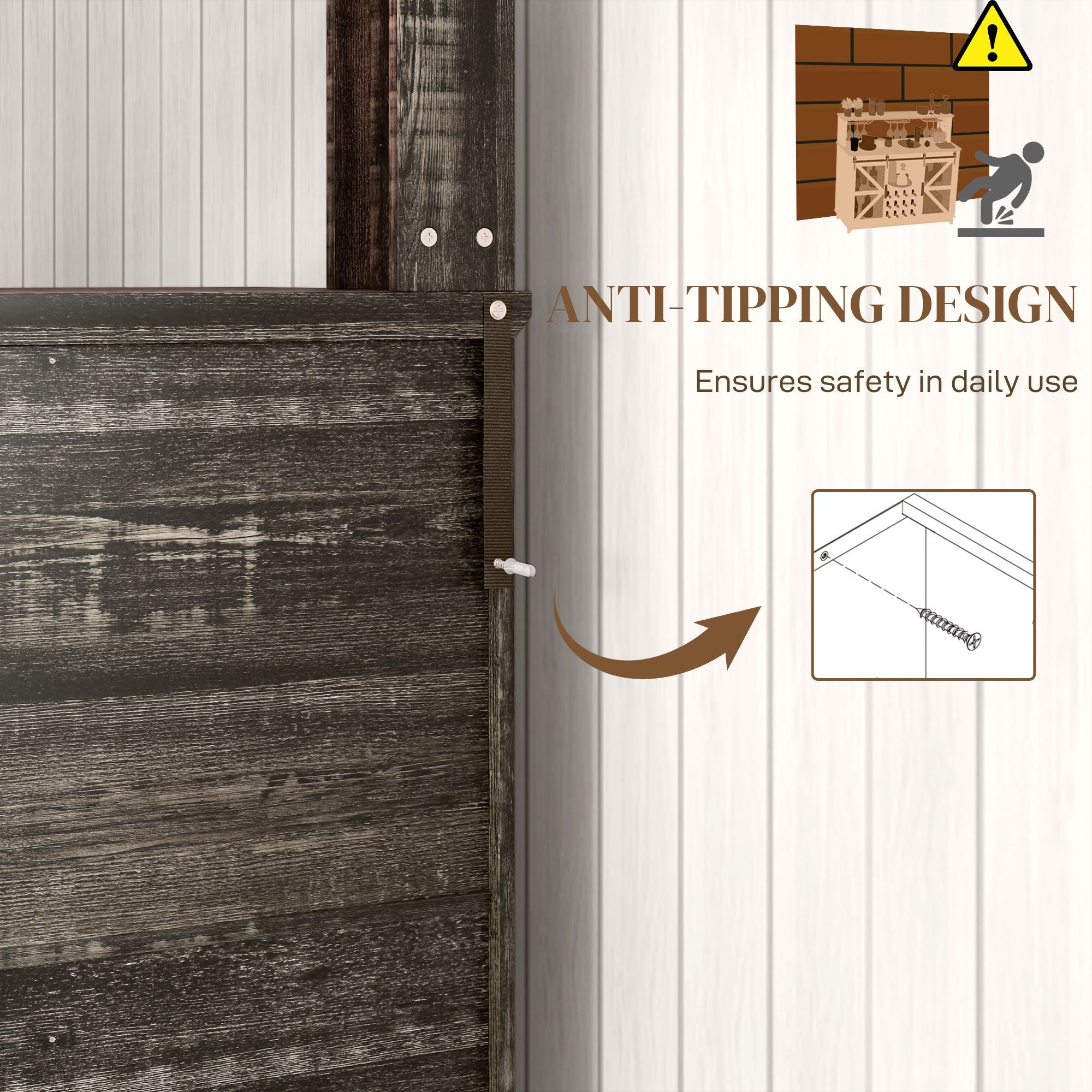 HOMCOM 55" Coffee Bar Cabinet with Lights, Farmhouse Wine Cabinet with Wine and Glass Racks for Kitchen, Dining Room, Brown