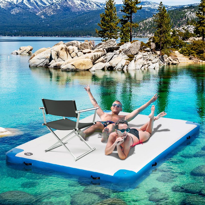 10' x 7' Inflatable Dock Platform with Air Pump & Backpack, For Pool Beach Ocean Blue