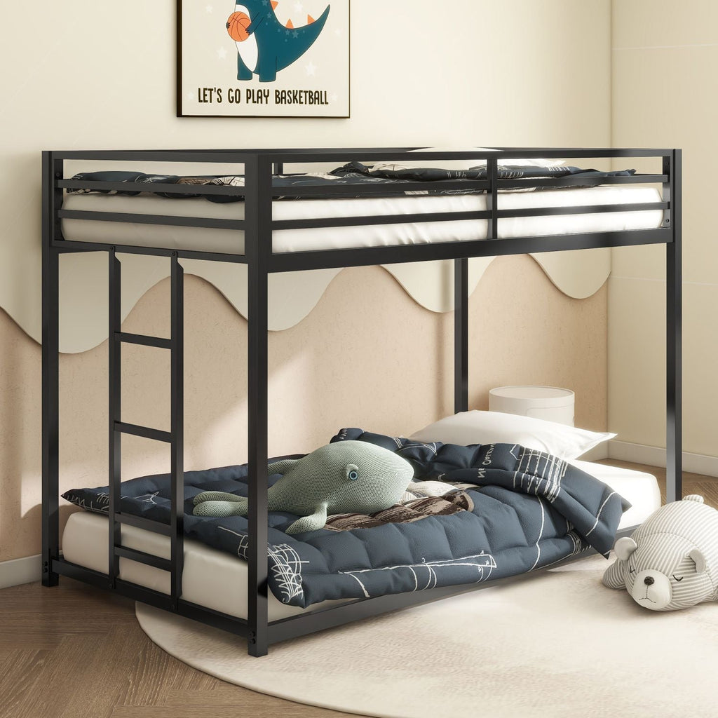 Adam Sturdy Twin over Twin Bunk Bed Metal Black for Kids and Adult, Low Profile Twin over twin bunk bed with Ladder and Guardrails, Easy Climbing, Beds for Bedroom, Same as original B083124170