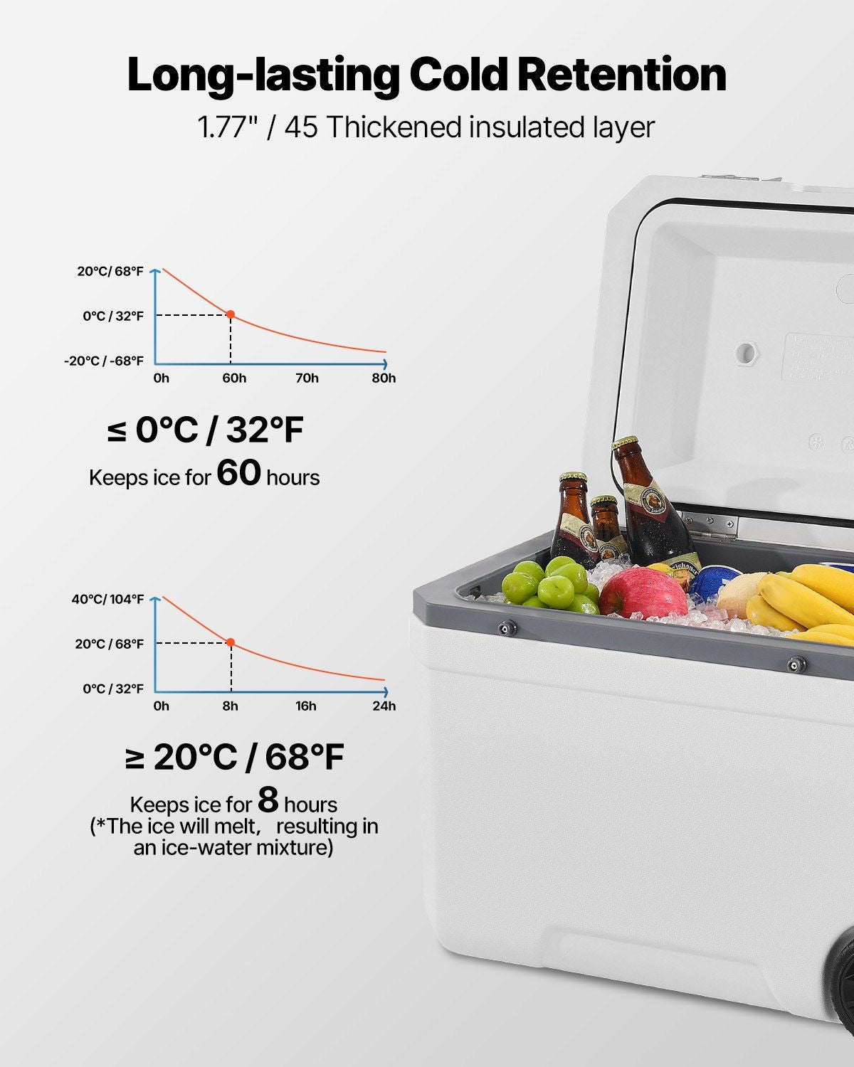 Portable Cooler 45 QT Insulated Wheeled Cooler 64 Can Capacity with Cup Holder