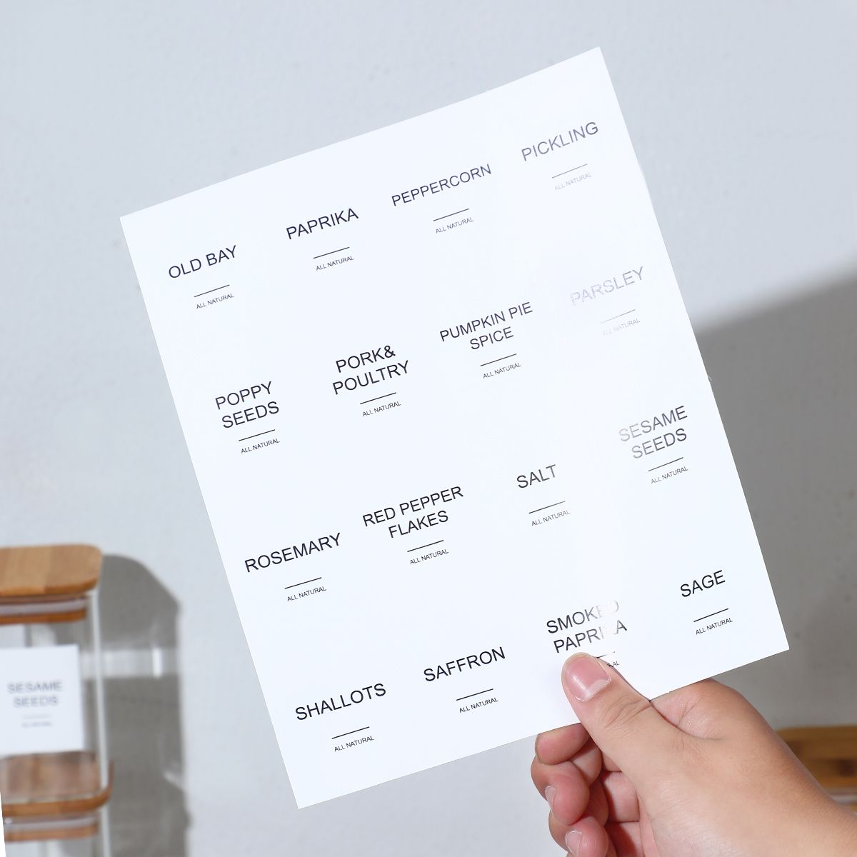 High Borosilicate Glass Spice Jar with Label and Bamboo Lid (24 x 8 Ounces), Spice Container with 72 Printed Labels and 20 Handwritten Labels, Empty Square Seasoning