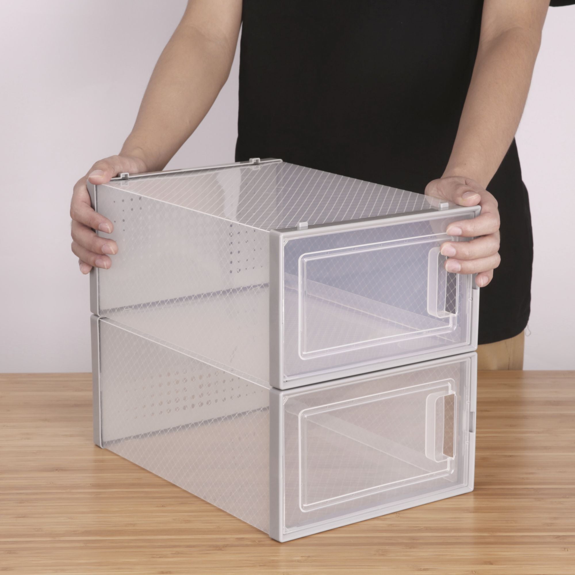 Set of 12 Stackable Clear Plastic Transparent Shoe Storage Box in Home