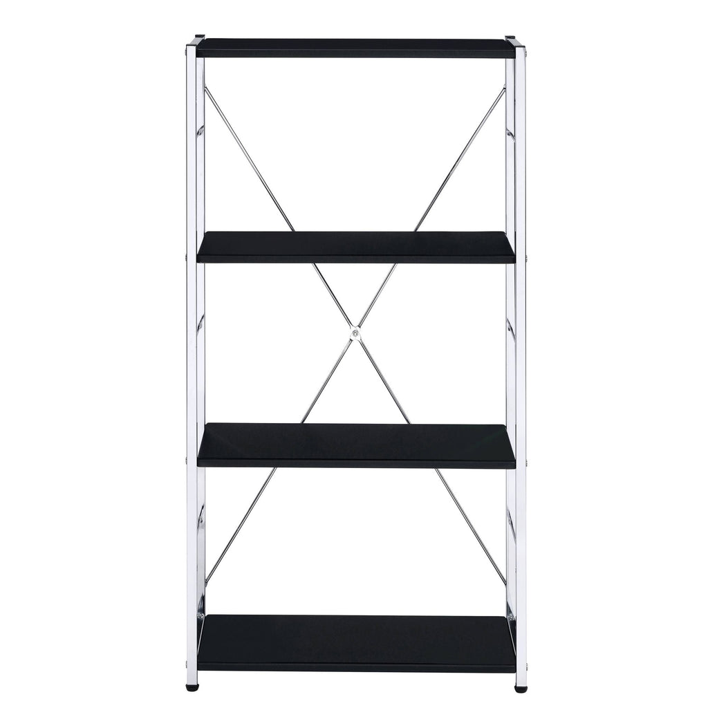 Black and Chrome 4-Tier Rectangular Bookshelf
