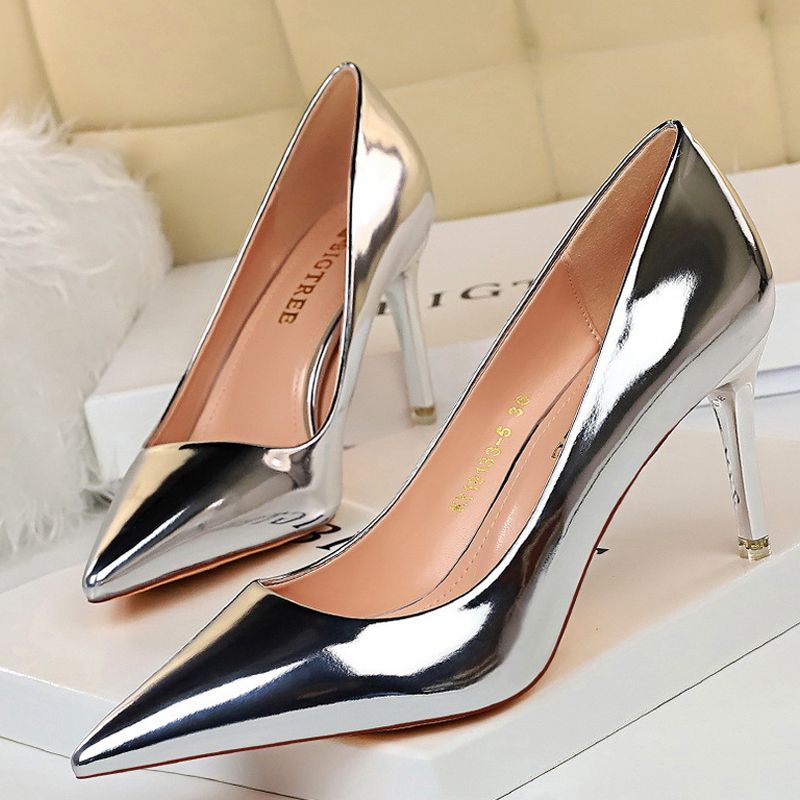 Women Pumps Patent Leather High Heels Shoes Women Basic Pump Wedding Shoes Female Stiletto Women Heel Plus Size 43
