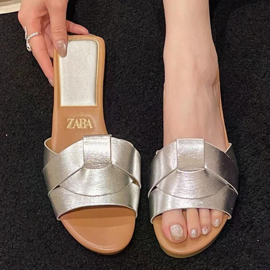 2025 New Luxury Designer Women's Flat Slippers Woven Comfortable Women's Shoes Casual Bottom Slippers Summer Sandalias Mujer