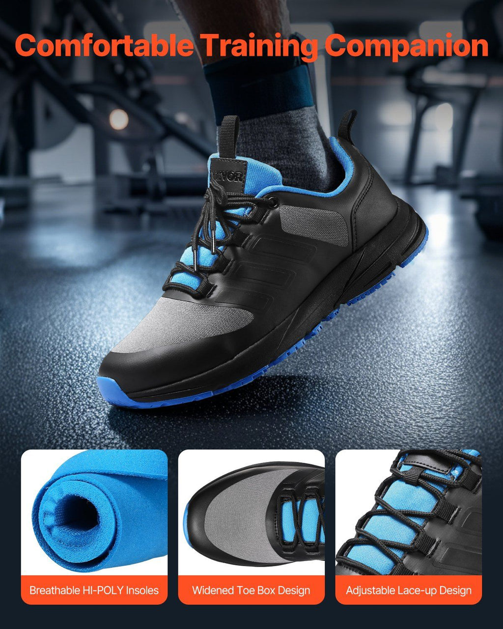 Cross Training Shoes W Width Sneakers US Size 10 Wide Toe Box Shoes Black