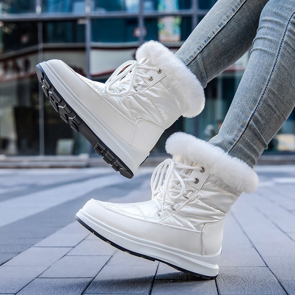 Fashion Snow Boots - Lace-Up Style with Fur Trim