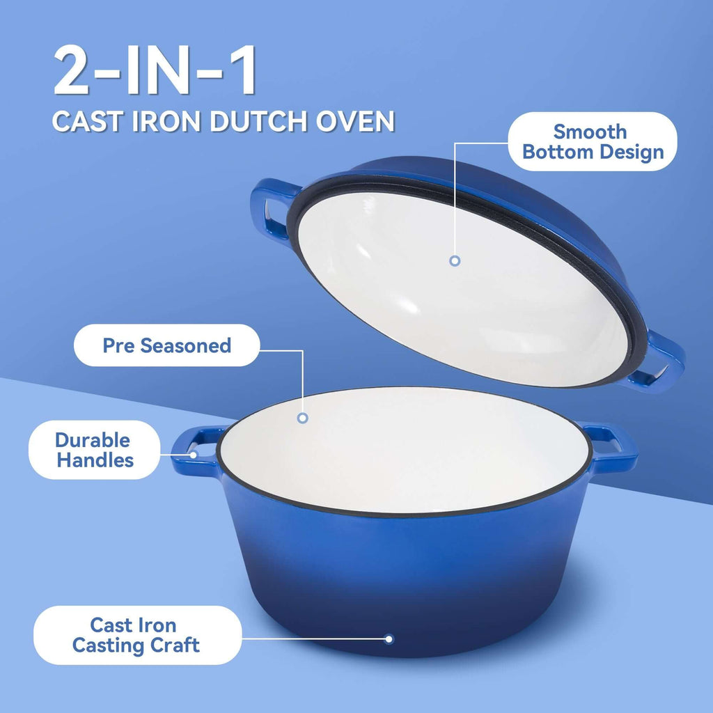 Enameled Cast Iron Dutch Oven with Serving Lid + ENCLOSED THERMAL CIRCLE Design