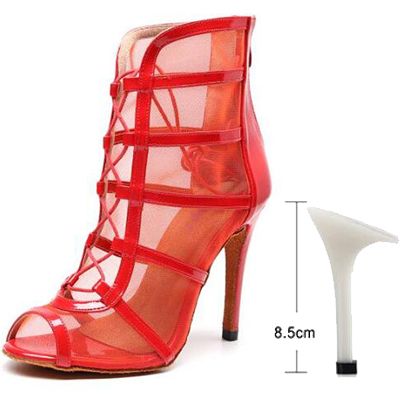 Woman High Top Latin Dance Shoes Red Black Ballroom Dance Boots Women Salsa Tango Dancing Shoes Girls Soft Bottom Party Sandals