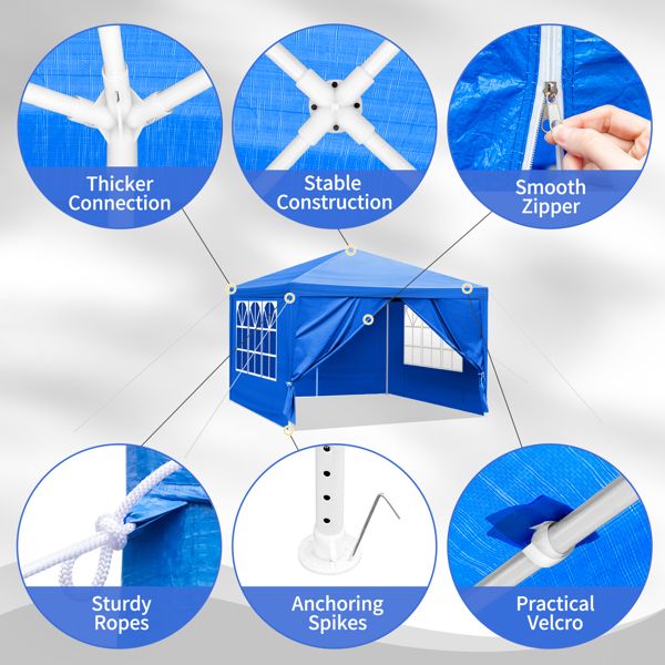 10'x10' Gazebo Waterproof Outdoor Canopy Patio Tent Party Tent for Wedding BBQ Cater, Blue