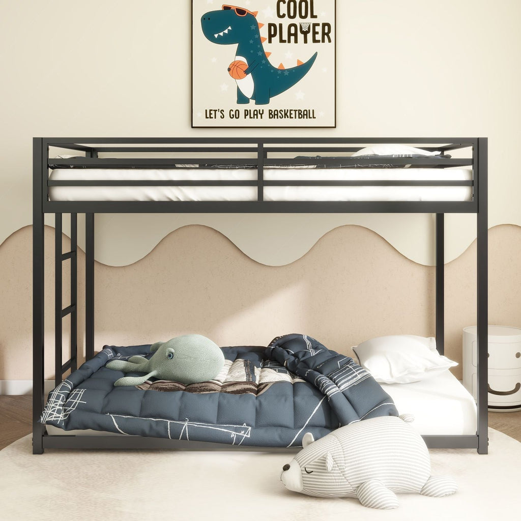 Adam Sturdy Twin over Twin Bunk Bed Metal Black for Kids and Adult, Low Profile Twin over twin bunk bed with Ladder and Guardrails, Easy Climbing, Beds for Bedroom, Same as original B083124170