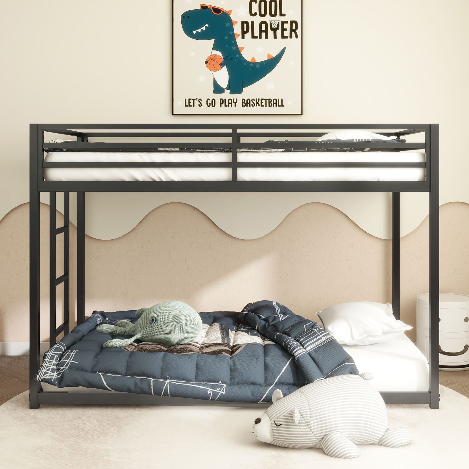 Adam Sturdy Twin over Twin Bunk Bed Metal Black for Kids and Adult, Low Profile Twin over twin bunk bed with Ladder and Guardrails, Easy Climbing, Beds for Bedroom, Same as original B083124170