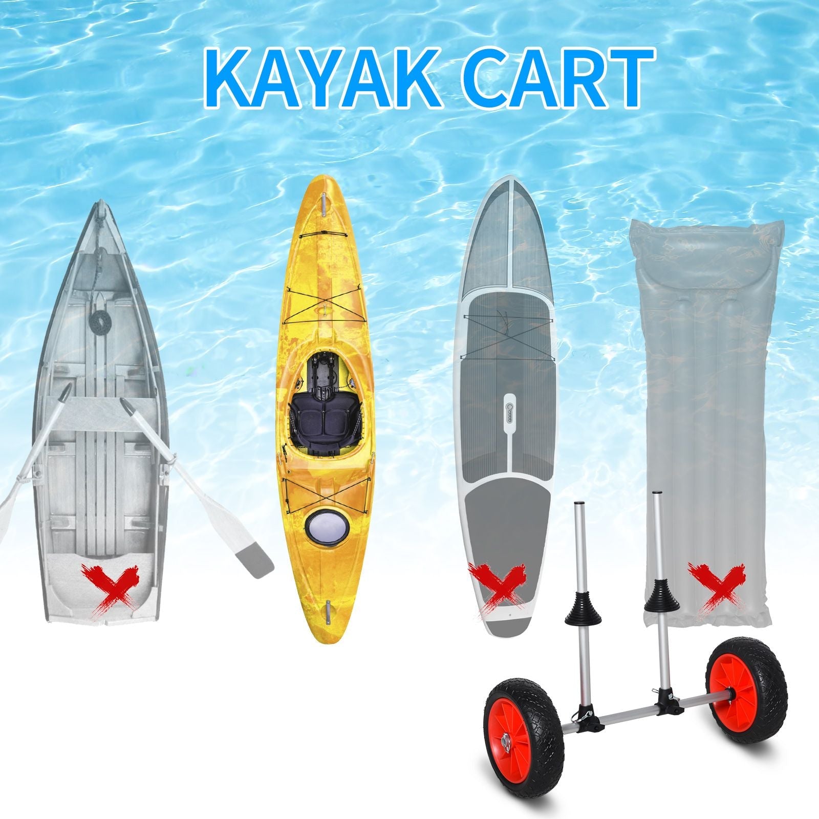 Kayak Cart Trolley with Aluminum Frame Adjustable Crossbar Large Tires for Easy Transport
