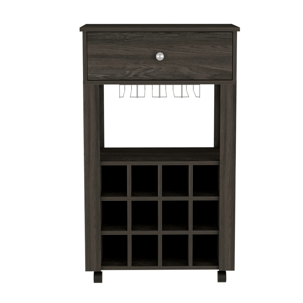 Espresso 1-Drawer 12-Bottle Wine Cabinet Carbon
