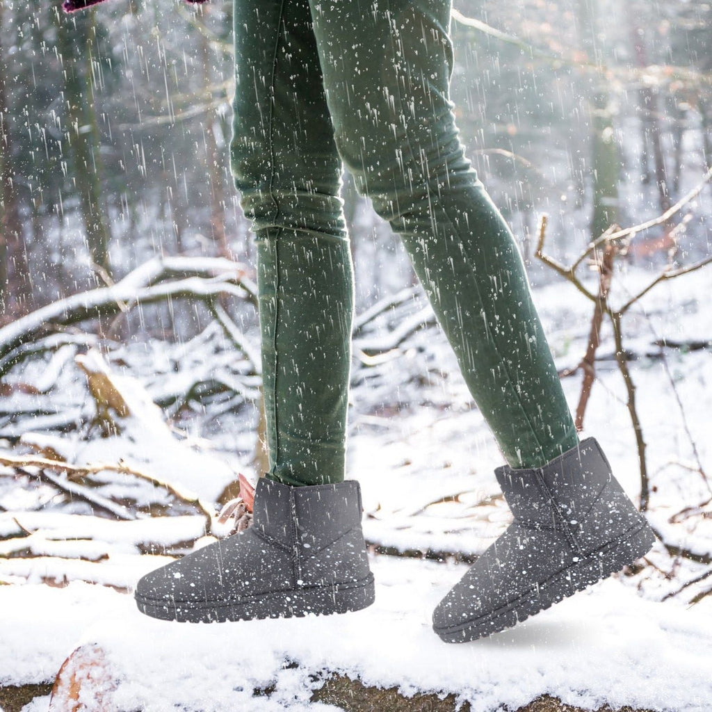 Women Lady Snow Boots Suede Mid-Calf Boot Shoe Short Plush Warm Lining Shoes w/ Anti-slip Rubber Base Knitting Design