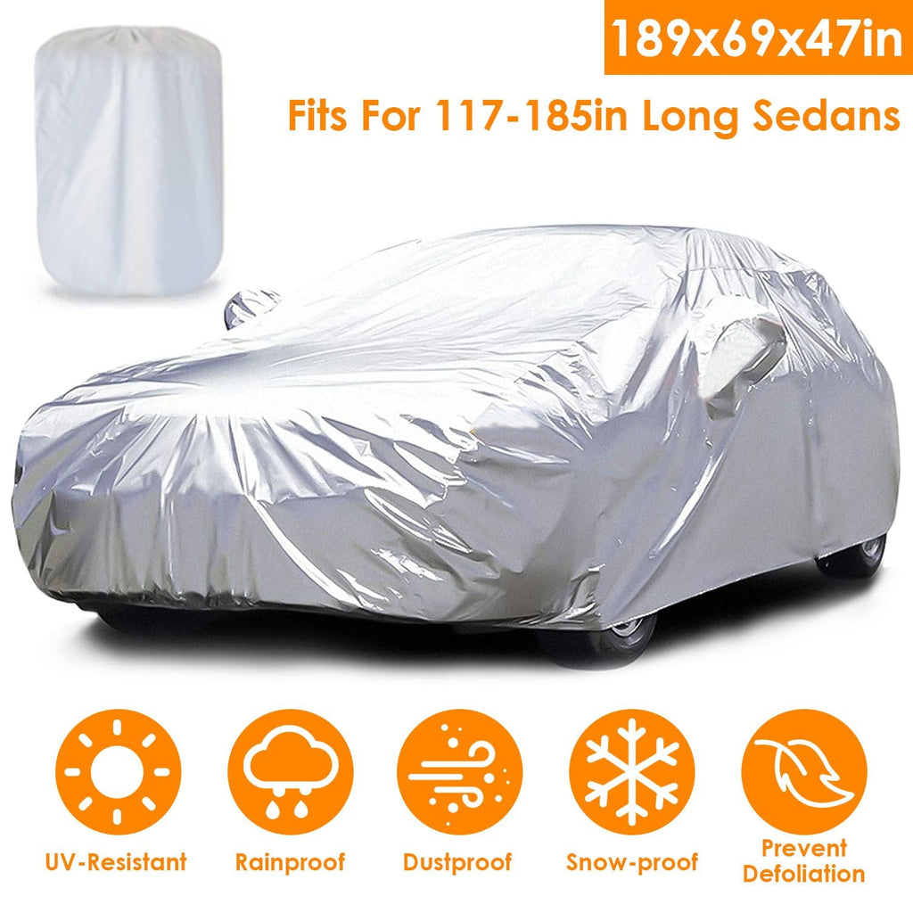 189x69x47in Full Car Cover All Weather UV Protection Automotive Cover 170T Outdoor Universal Full Cover For Sedans Up To 185in