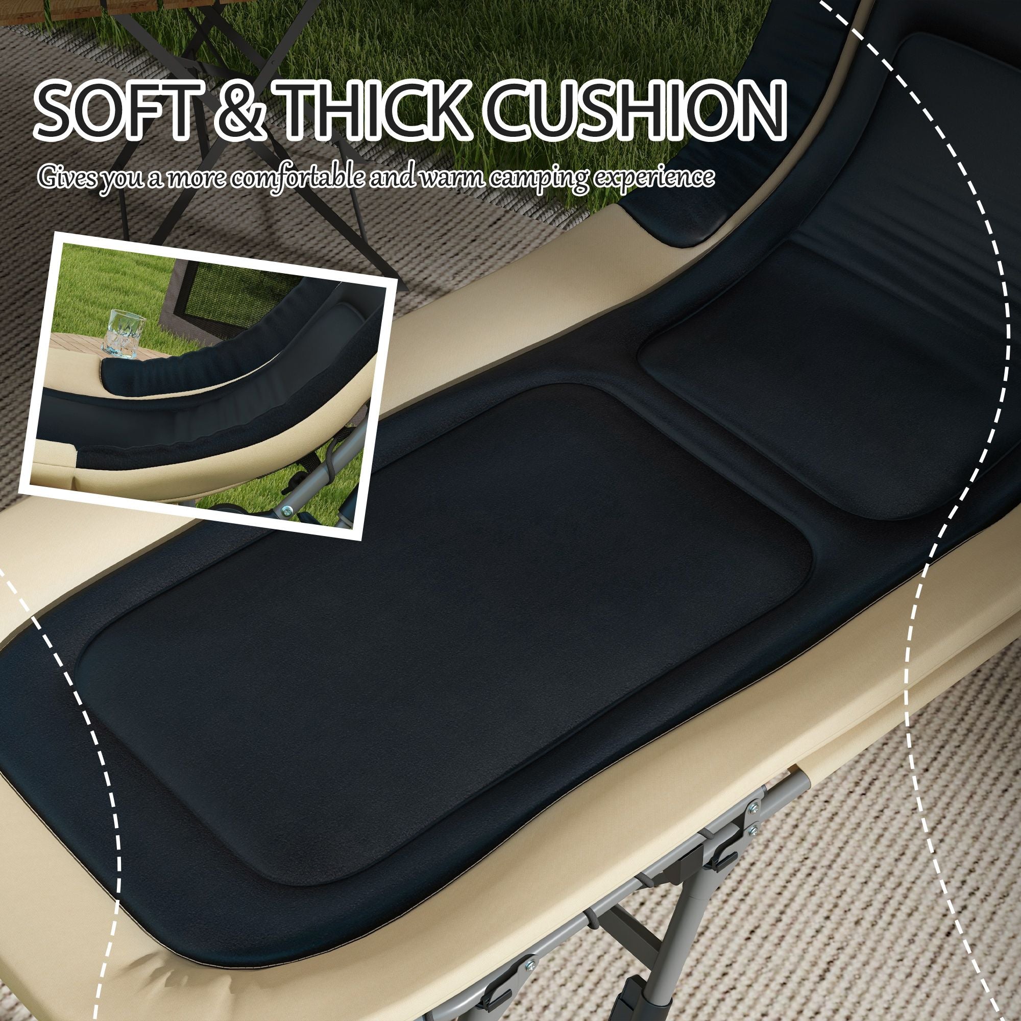 Camp Lounger Deluxe: Folding Cot with Padded Cushion, Adjustable Backrest, 400LBS Cream