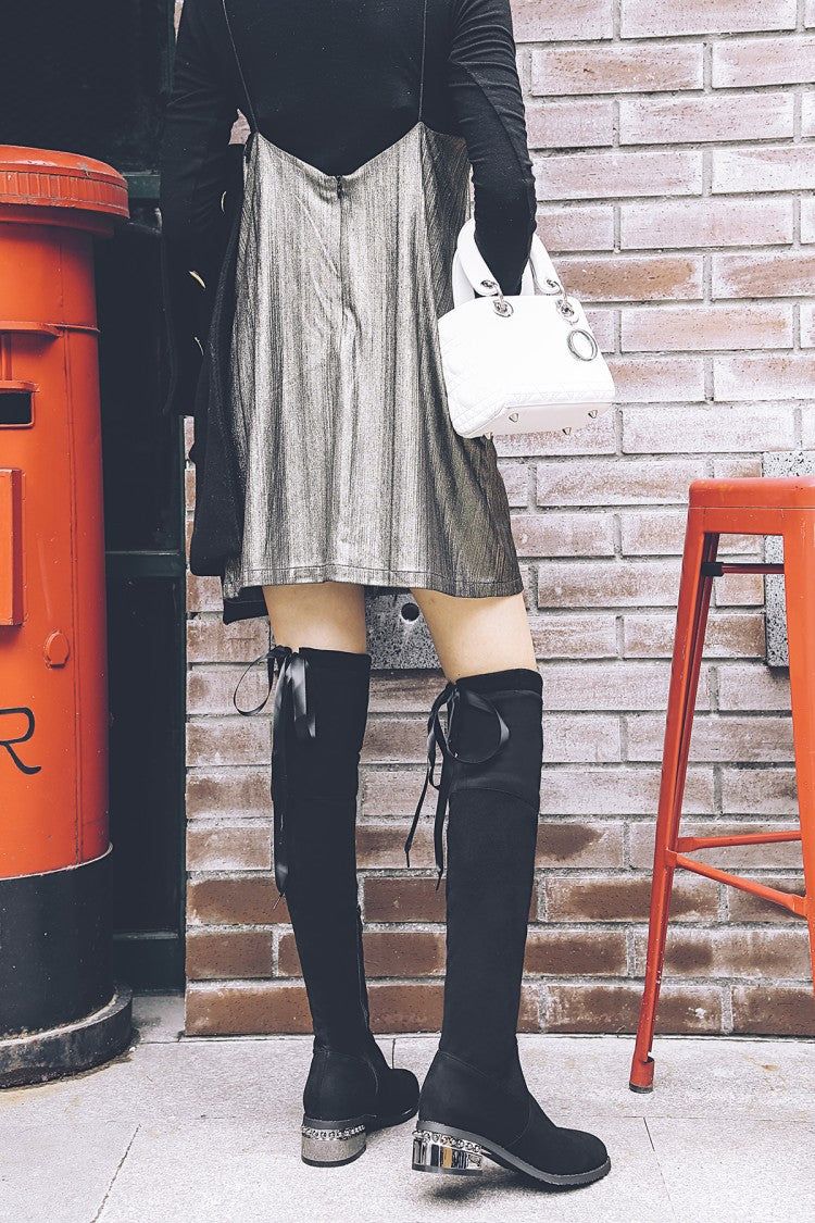 Winter New Style Fashion SquareOver Knee Boots overlapping Bandage