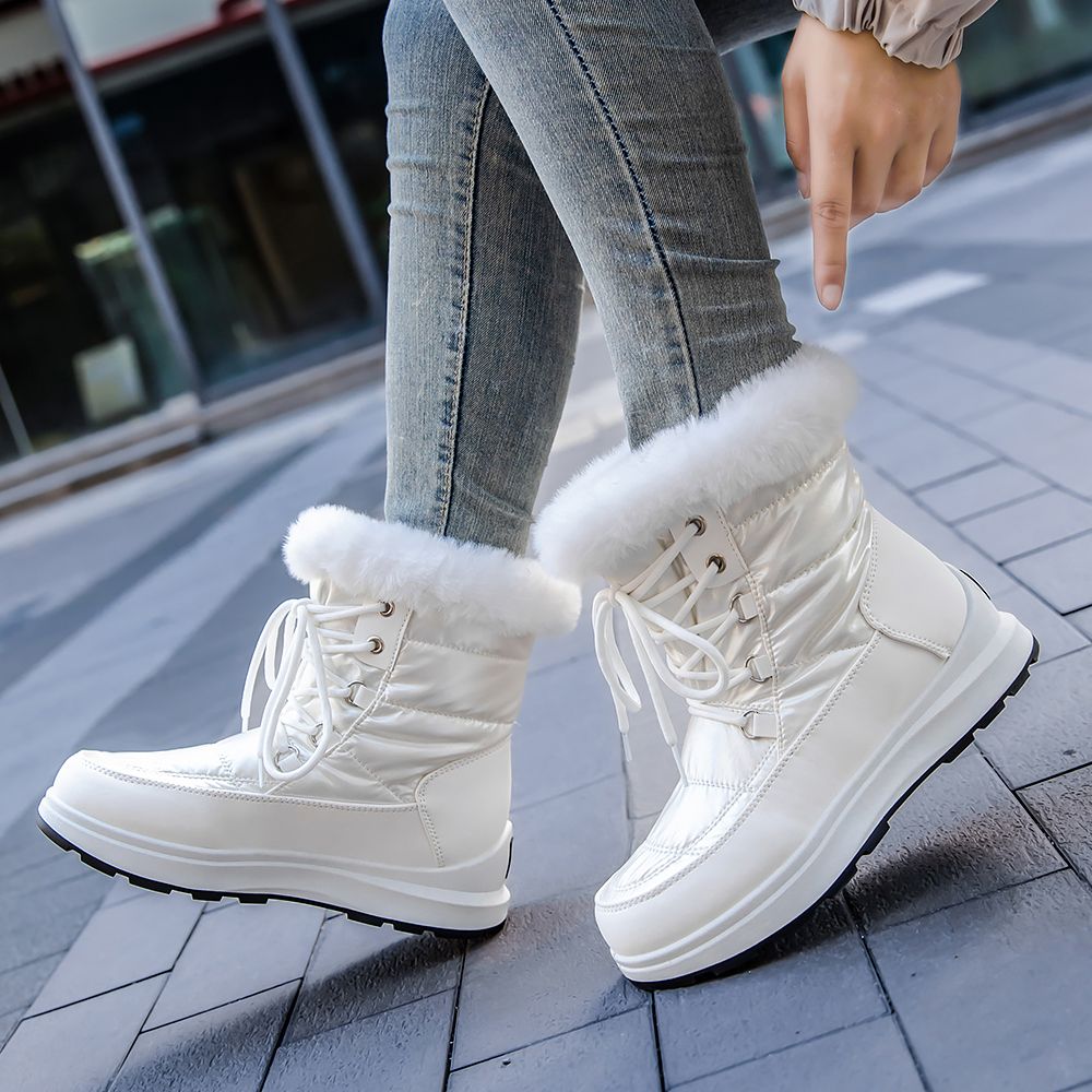 Fashion Snow Boots - Lace-Up Style with Fur Trim