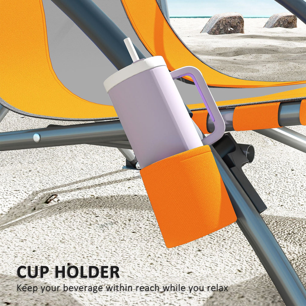 Set of 2 Folding Beach Chairs with Mesh Back, Carry Bag and Cup Holder for Outdoor Camping Lawn Sports Picnic, Orange