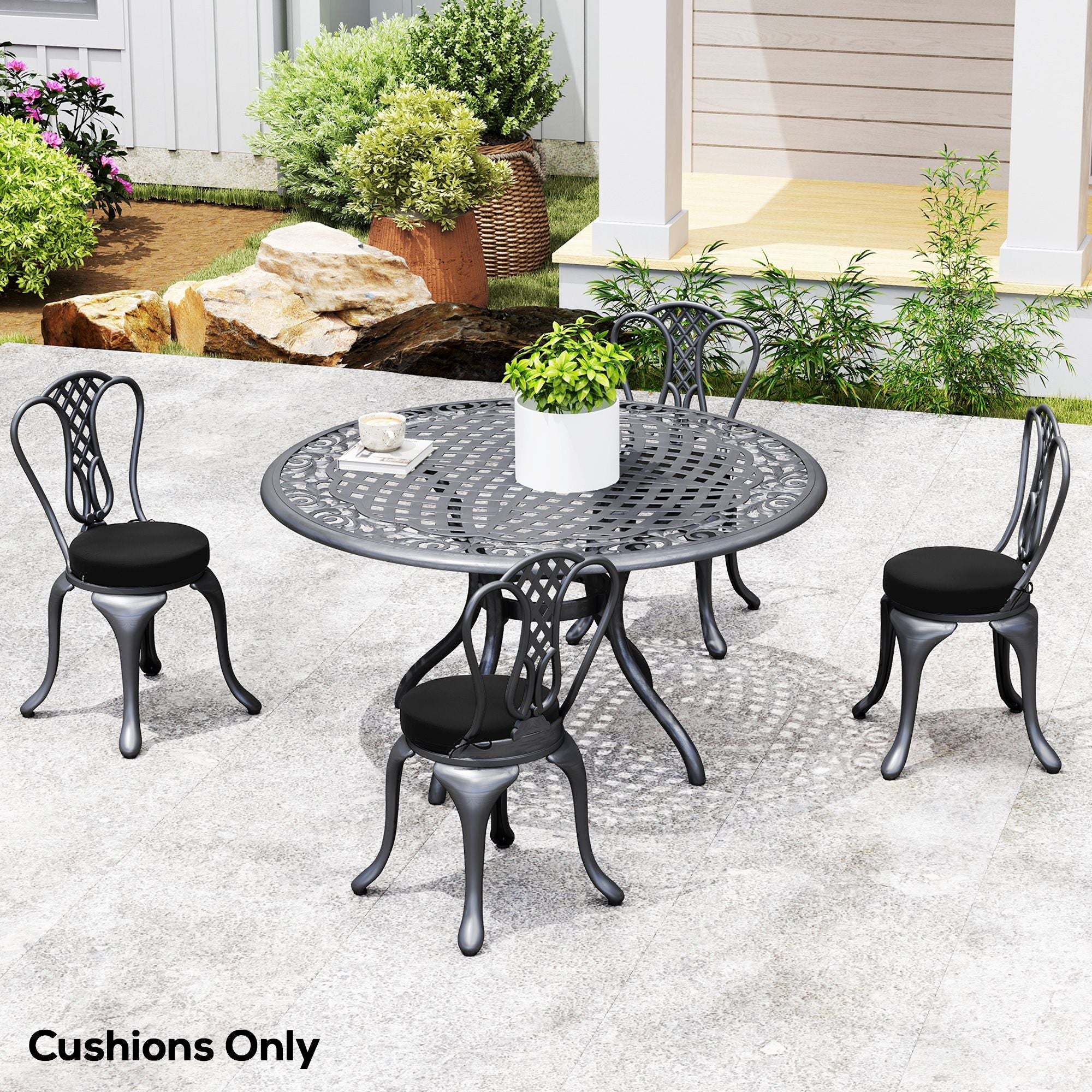 Outsunny Patio Chair Cushions Set of 4 Round Seat Cushions for Dining Bistro Chairs Machine Washable, 15" x 15" x 3", Black