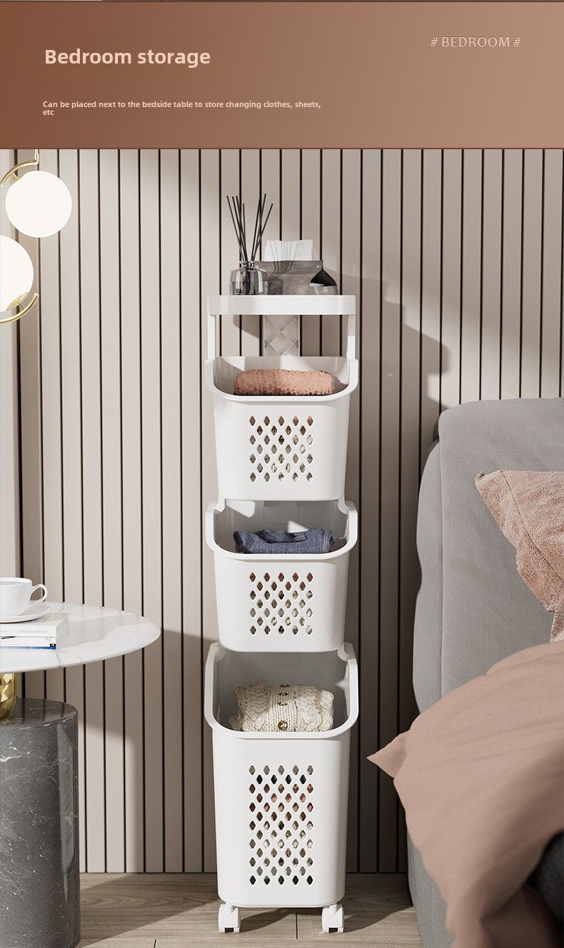 Stitched Laundry Basket Household Dirty Clothes Storage Basket Bathroom Partition Floor to Floor Shelf Narrow