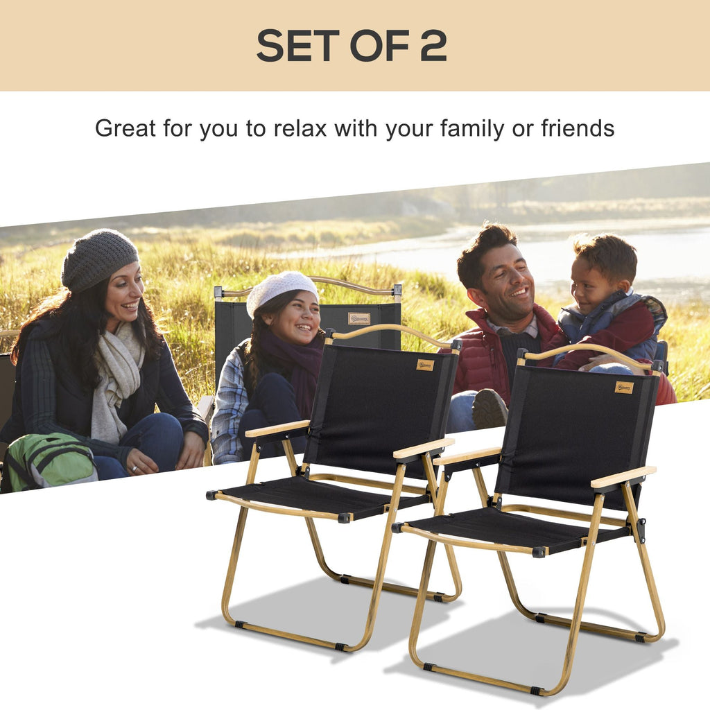 Folding Camping Chairs Set of 2 Lightweight Portable Armchairs for Outdoor Festivals Fishing Beach Black