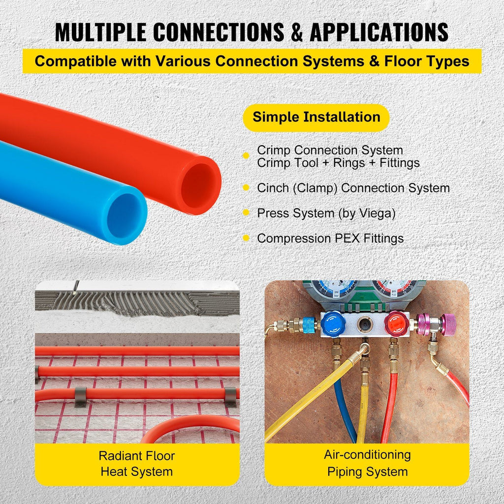 VEVOR PEX Tubing Oxygen Barrier - 2 Rolls of 1/2 Inch X 300 Feet Tube Coil - EVOH PEX-B Pipe for Residential Commercial Radiant Floor Heating Pex Pipe (1/2" O2-Barrier, 2x300Ft/Red+Blue)