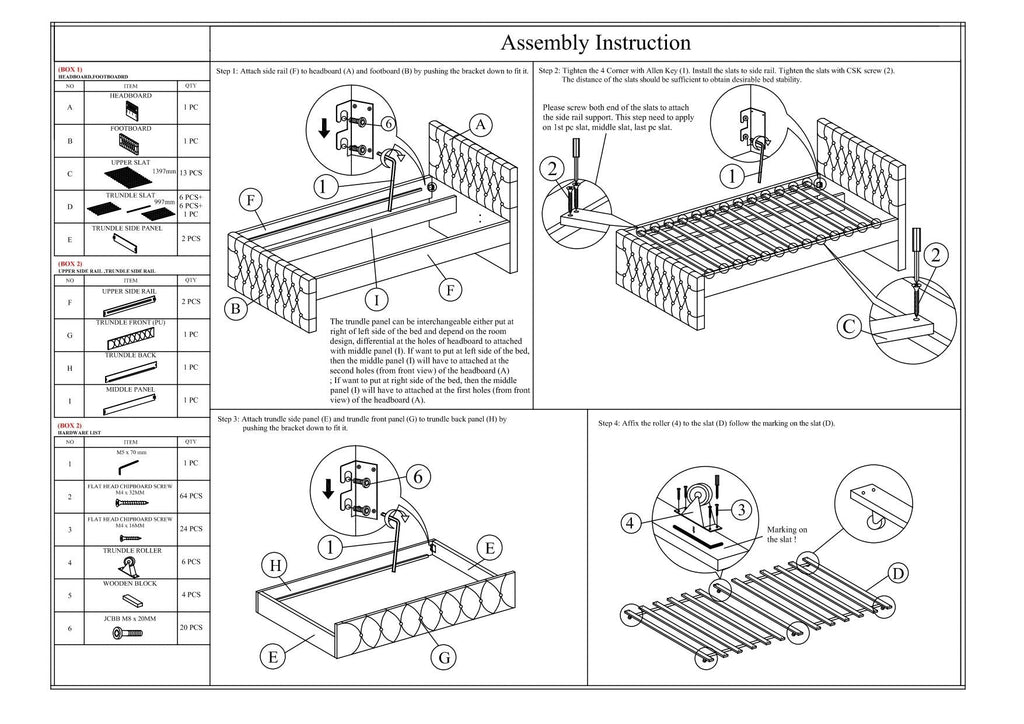 Contemporary Full Size Bed w/ Trundle Slats Light Brown Burlap Upholstered Tufted Headboard Footboard Youth Bedroom Furniture wooden Slats 1pc Bed