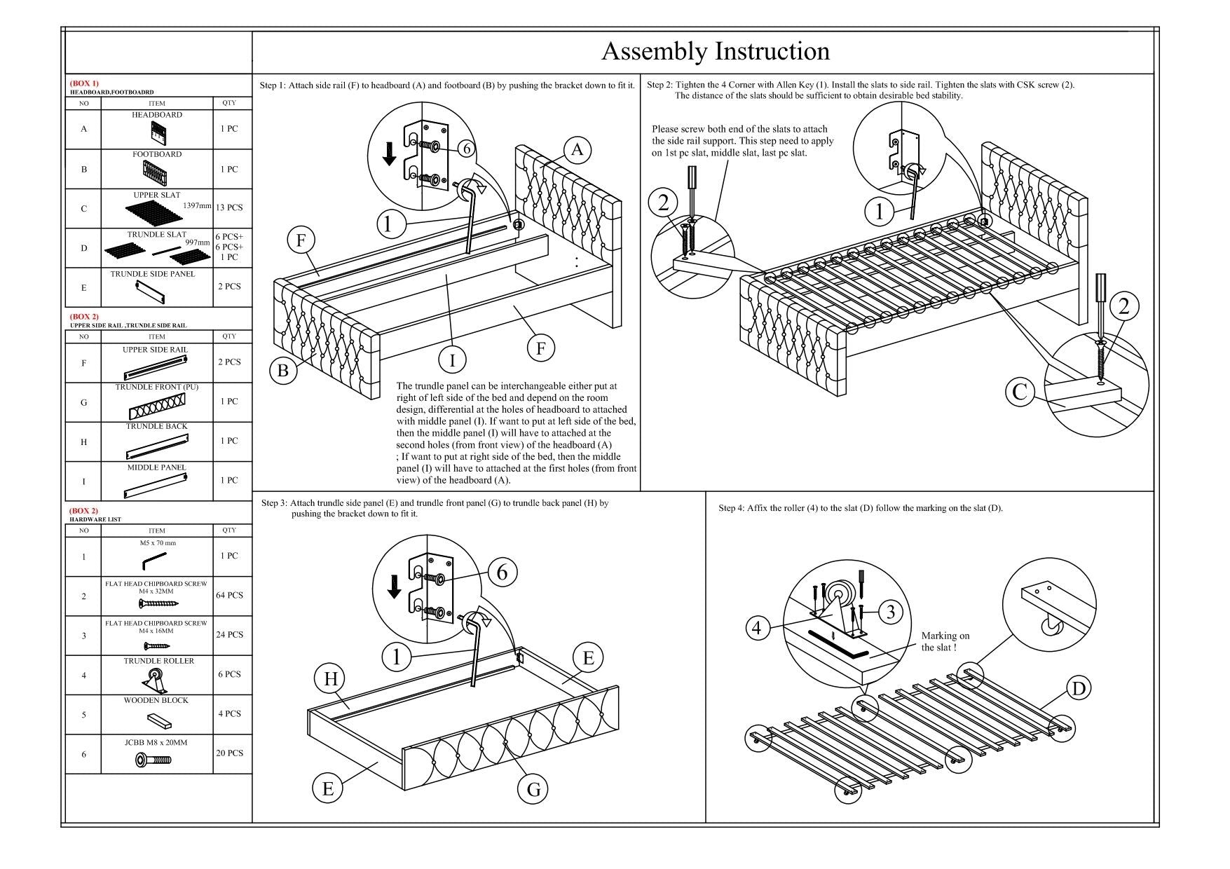 Contemporary Full Size Bed w/ Trundle Slats Light Brown Burlap Upholstered Tufted Headboard Footboard Youth Bedroom Furniture wooden Slats 1pc Bed