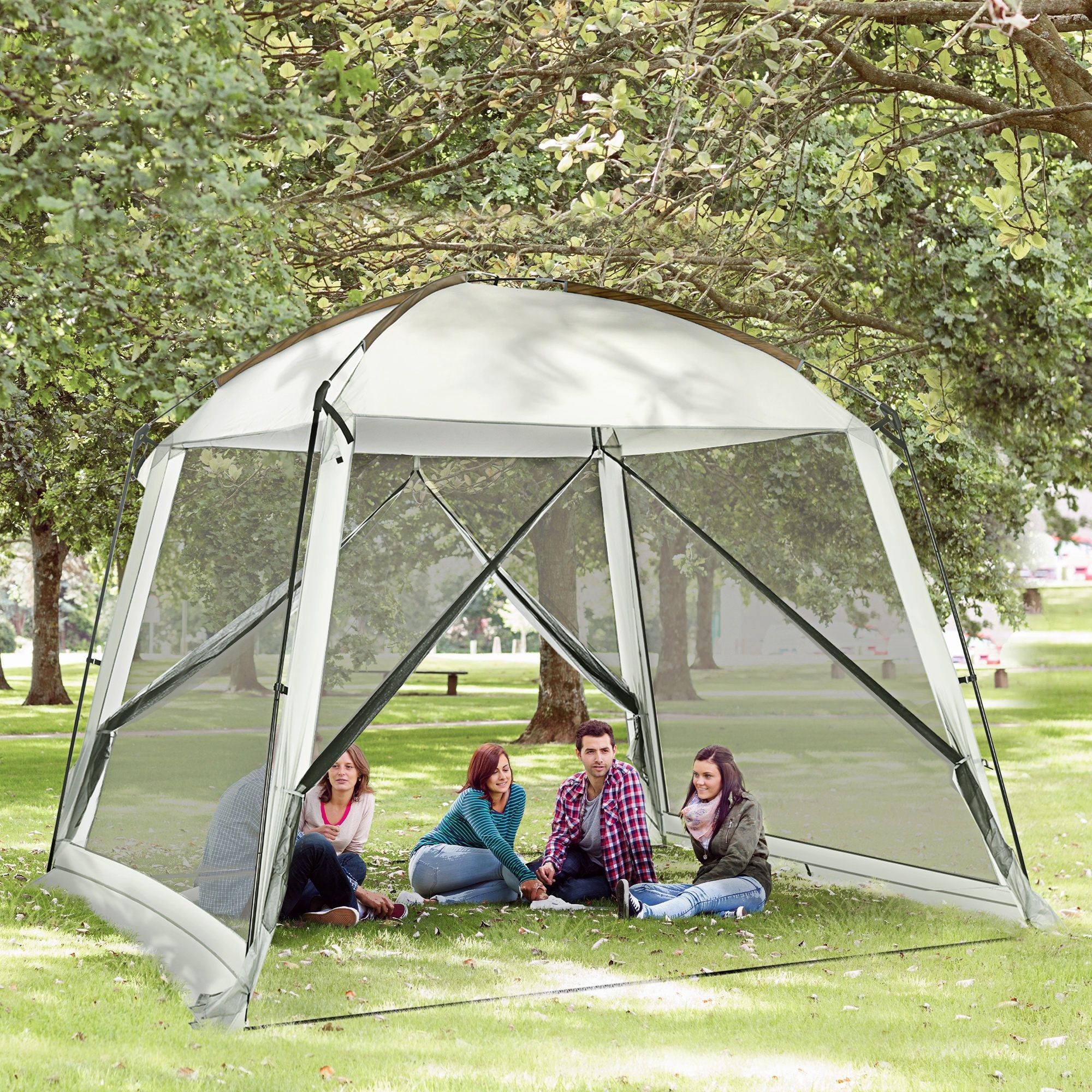 10'x10' Mesh Tent w/ 2 Doors Carry Bag and Breathable Walls, UV50+ Protection Screen House, Easy Setup and Pack, White